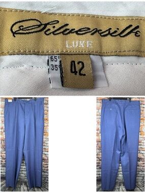 Vintage Silversilk Luxe Unhemmed Petrol Blue Wide Leg Pants Size 42" x 37"